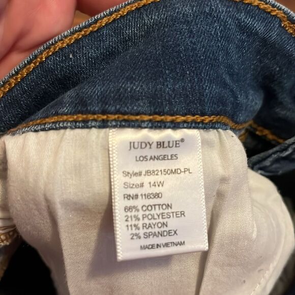 Judy Blue Skinny Fit Factory Distressed Ripped Blue Denim Raw Hem Jeans Boho - Picture 10 of 11